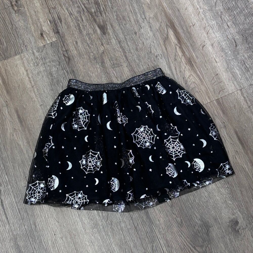 Way to Celebrate Girls Halloween Tutu Skirt XS 4/5 Black Silver Sparkly NWOT